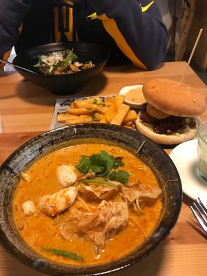 Katsu, Chiang Mai burger and laksa at Brainwave Cafe in Sydney
