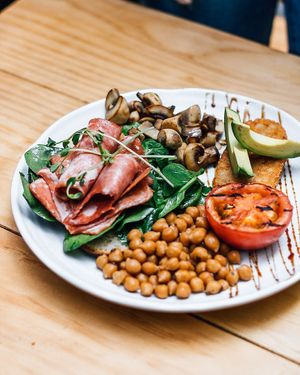 Big Breakfast with house braised chick peas at Brainwave Cafe in Sydney