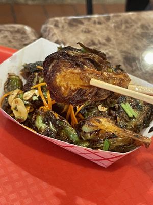 peanut glazed Brussels sprouts  at Saimin Dojo in Kapaa