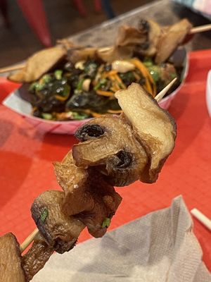 “fried mushroom on a stick" at Saimin Dojo in Kapaa