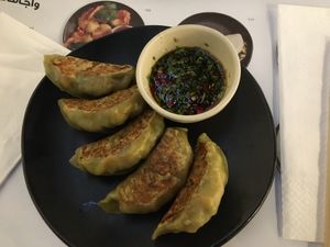 Vegan gyoza at Wagamama in Muscat