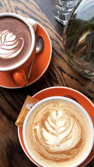 Soy milk chai latte (bottom) at O.G.B. in Christchurch