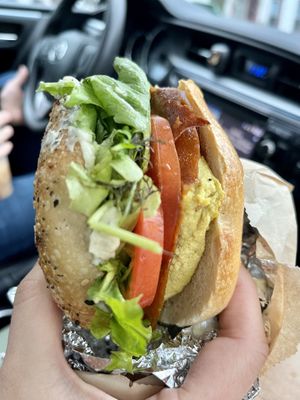 Vegan breakfast bagel  at Forage Market in Portland