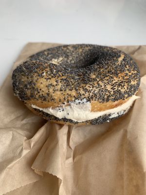 Poppy bagel w vegan cream cheesee  at Forage Market in Portland