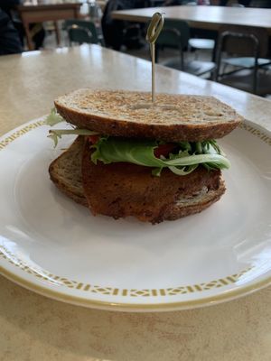 Vegan breakfast sandwich with tempeh bacon... delicious! at Forage Market in Portland