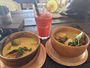 Yellow and green curries. To die for!!   at Benny's On The Beach in Koh Lipe