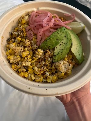 Esquite Bowl with tofu chorizo & added avocado  at Revolucion Coffee & Juice in San Antonio