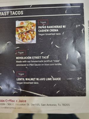 Vegan Tacos at Revolucion Coffee & Juice in San Antonio