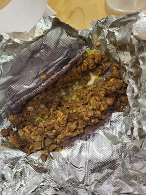 Lentil Walnut on Blue Corn Tortilla at Revolucion Coffee & Juice in San Antonio