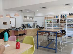 Minimalist decor at Revolucion Coffee & Juice in San Antonio