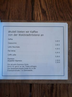 Speisekarte at KoBaMugasmus in Eberswalde