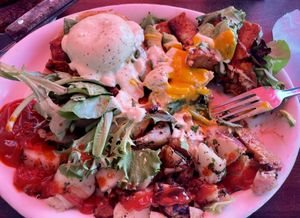 Cali Benedict with potatoes   at Millie's in Pasadena