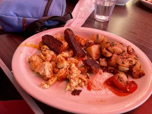 The usual tofu scramble, potatoes and Mexican chipotle vegan sausage   at Millie's in Pasadena
