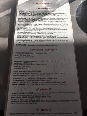 Vegan menu  at Millie's in Pasadena