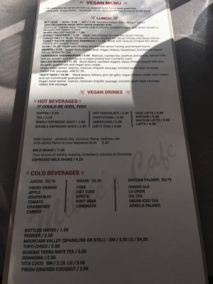 Vegan menu at Millie's in Pasadena