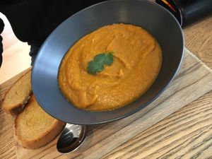Spiced pumpkin soup  at Joy of Flora in Adelaide