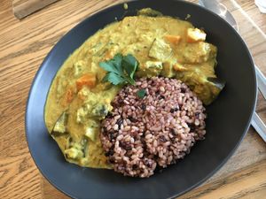 Eggplant and sweet potato curry at Joy of Flora in Adelaide