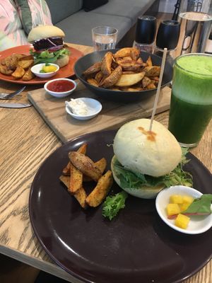 Burgers, wedges and green smoothies  at Joy of Flora in Adelaide