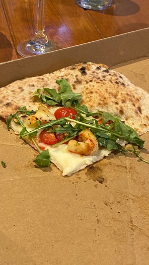 Check before you pick up … two tiny prawns and few strands of vegs and lots of bread  at La Svolta in Hampton