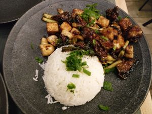 Eggplant tofu and rice at Japanika  in Afula