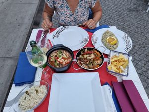 Feijoada cogumelos, legumes salteados e migas de espargos. 😋😋😋 at Tragos E Condutos in Evora