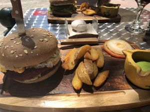 Beetroot burger! (If vegan, ask for without cheese & egg)  at Sondemar in Cadiz
