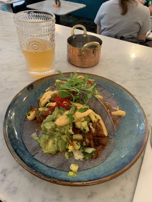 Jackfruit tacos with guac, pineapple salsa + chipotle mayo at Redemption - Seven Dials in London