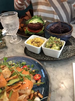 Guacamole, turmeric hummus & burger at Redemption - Seven Dials in London