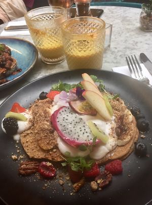 Delicious buckwheat pancakes at Redemption - Seven Dials in London