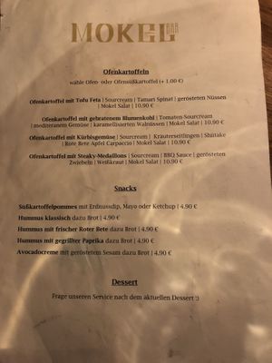 menu  at Mokel Bar in Muenster
