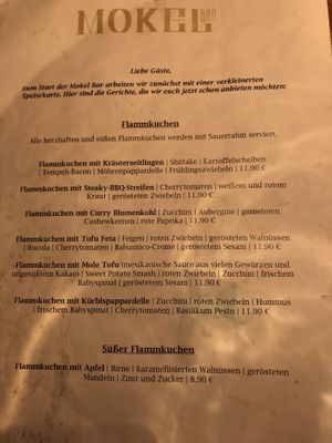 menu at Mokel Bar in Muenster