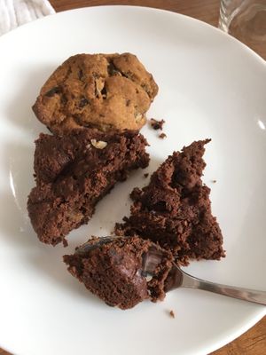 Brownie (which came whole) and cookie at Potiron et Ciboulette in Angers