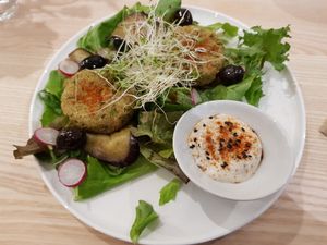 Eggplant latcakes at Bhajan Cafe in Nice