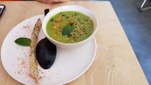 Split pea gazpacho at Bhajan Cafe in Nice