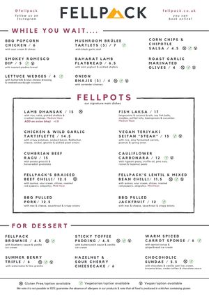 The Menu at Fellpack in Keswick