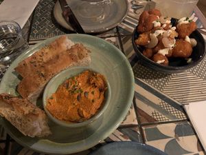 Focaccia with harissa hummus, cauliflower wings  at Fellpack in Keswick