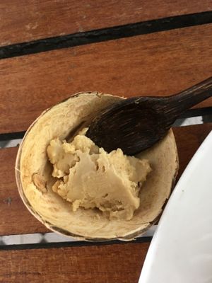 The owner gave me a sample of the local palm sugar that she had put in the dish and explained how it’s made  at Bar Ang in Battambang