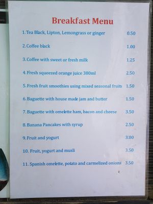 Menu at Bar Ang in Battambang