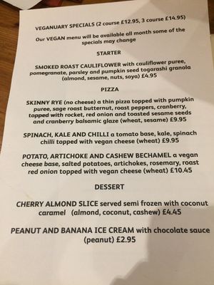 Veganuary 2019 specials at The Wood Oven in Newcastle Upon Tyne