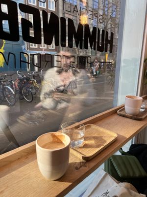 Oatmilk latte  at Hummingbird in Amsterdam