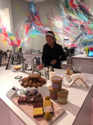 Vegan (and non-vegan) sweets and milks.  at Hummingbird in Amsterdam