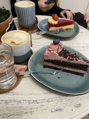 Blackberry-chocolate cake, strawberry cheesecake  at Omas Backstube in Vienna