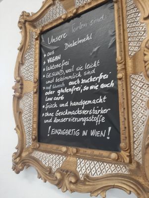 Overall description of the cakes inside the cafe at Omas Backstube in Vienna