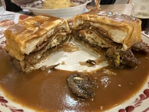 Vegan “Francesinha” inside  at Santa Francesinha in Porto