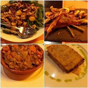 Spinatsalat, Tempura, Cous-cous & Pilzlasagne  at Madre Tierra in Toledo