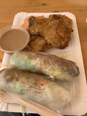 Crispy oyster mushrooms and summer rolls   at Loving Hut - Maria Kuhn Gasse in Vienna