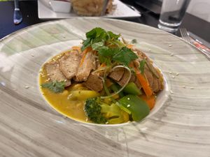 Yellow curry with soy protein  at Loving Hut - Maria Kuhn Gasse in Vienna