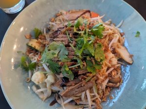 Golden noodles with soy chicken at Loving Hut - Maria Kuhn Gasse in Vienna
