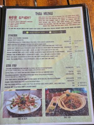 Menu clearly stating vegan but having no idea what it means at Patty's Secret Garden in Koh Lanta