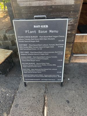 Separate vegan menu at BayGer in Byron Bay